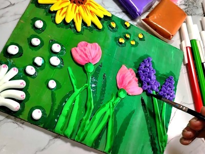 Best air dry clay floral painting with cheapest clay. super clay art. sani's art rainbow