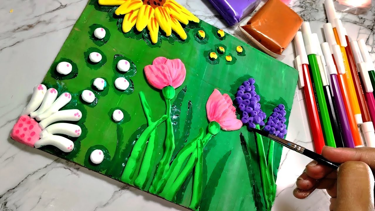 Best air dry clay floral painting with cheapest clay. super clay art. sani's art rainbow