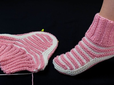 Comfortable slippers.socks on 2 knitting needles - a tutorial for beginners!