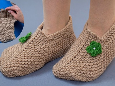 Comfortable slippers without a seam on the sole on 2 knitting needles - it’s simple and easy!