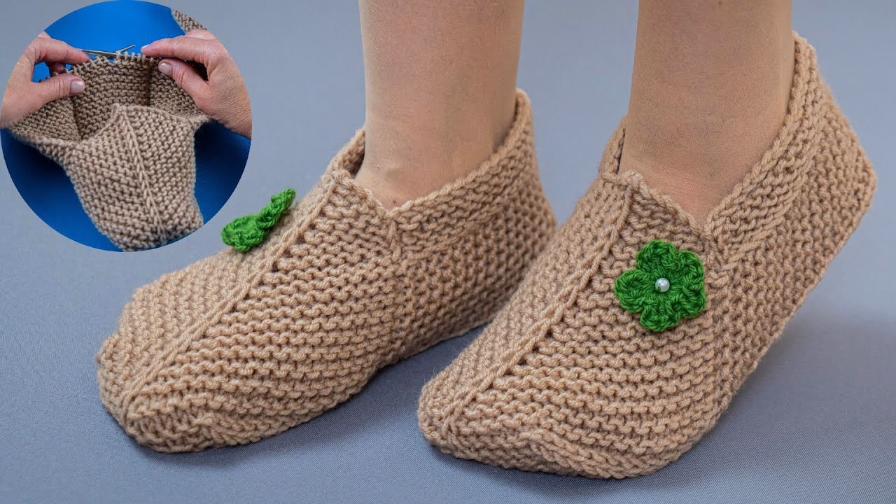 Comfortable slippers without a seam on the sole on 2 knitting needles - it’s simple and easy!