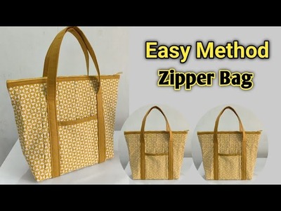 EASY METHOD !!! The Simplest way of making zipper bag at home | Daily use bag cutting and stitching