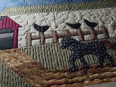 Farm Quilt Part 3 Free Motion Custom Longarm Quilting Covered Bridge Fence Buggy Horse by Adria Good