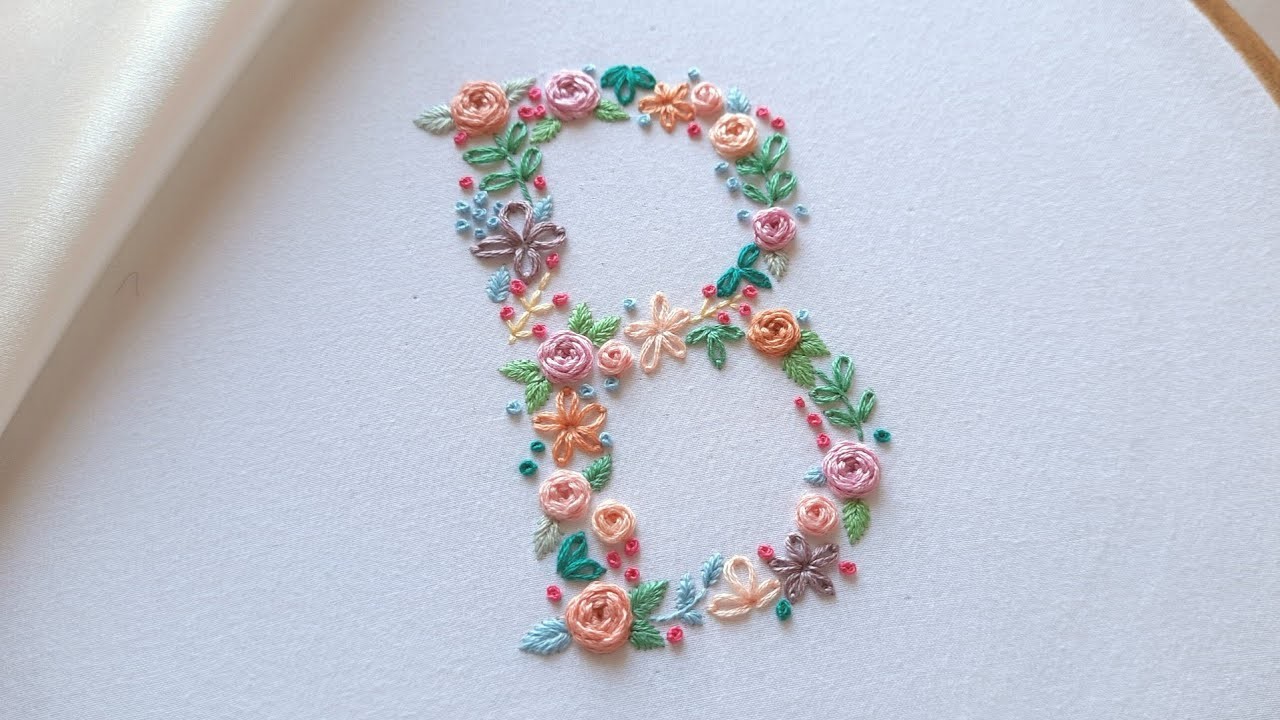 Flower letter "B" embroidery | Floral monogram hand embroidery | Floral letter embroidery tutorial.