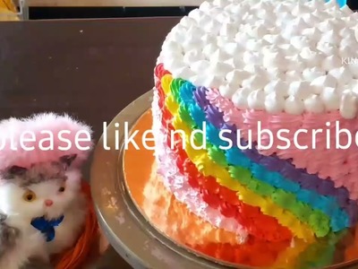 How to decorate rainbow cake easily with whipping cream || easy tutorial #rainbow #cutecakes #cake