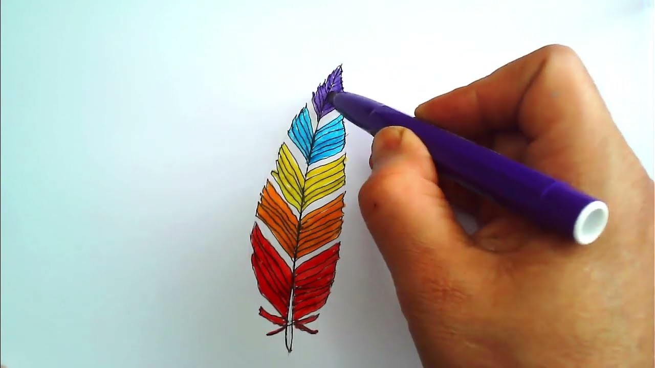 How to draw a feather.Rainbow Feather drawing #.drawing a feather step by step