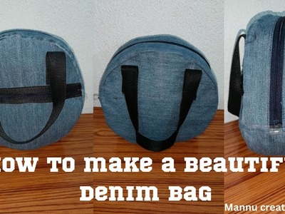 How to make a round denim bags tutorial, sewing diy a round bags patterns, denim projects ….