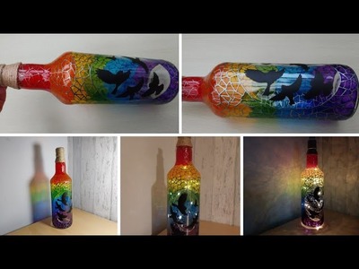 How to paint on glass. bottle painting.Rainbow bottle with birds