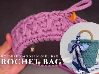 Knitting bag free pattern (Embroidered modern girl bag)​ EP4