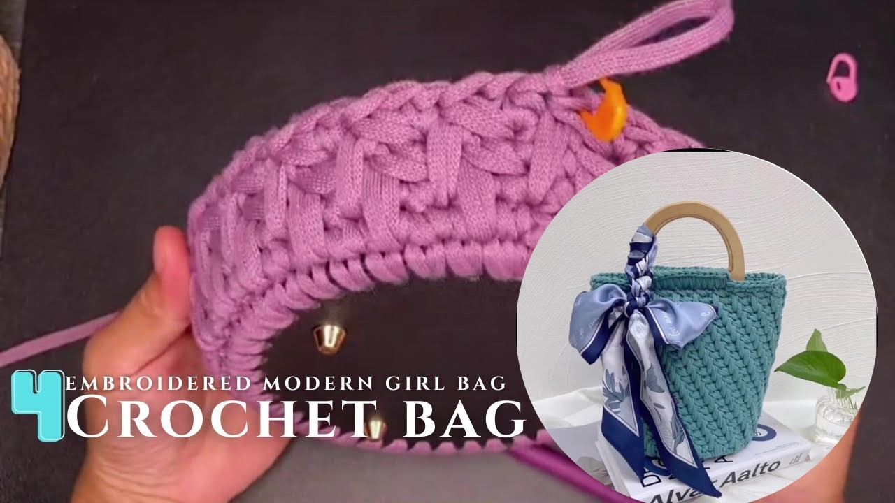 Knitting bag free pattern (Embroidered modern girl bag)​ EP4