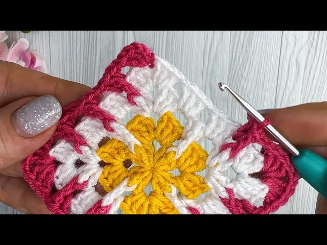 Look what a beauty! Crochet the cutest grandmother's square from the remnants of yarn! Crochet