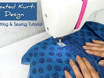 Pleated Kurti with Border Neckline || Easy Step by Step Cutting & Sewing Tutorial || #pleatedkurti