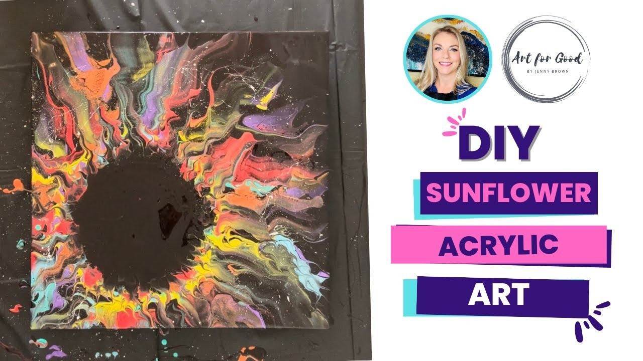 Rainbow Sunflower ????☮ - Acrylic Paint Pouring - DIY Wall Art Tutorial