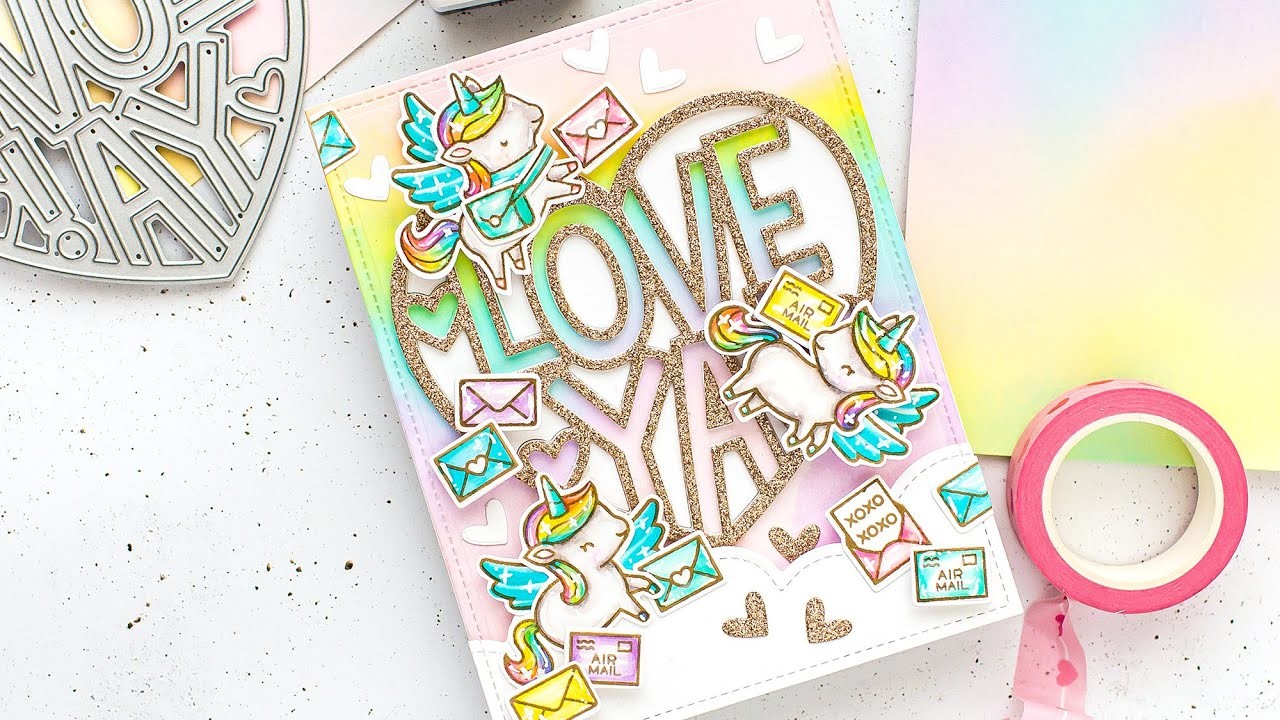Rainbow unicorn giant sentiment card with Mona