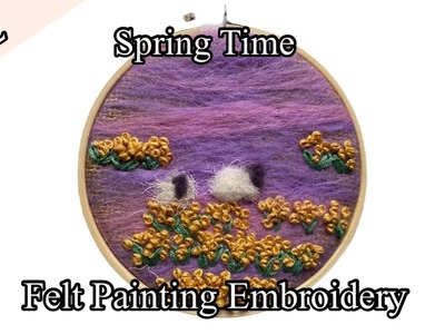 (2)Bringing Spring to Life: Felt Painting and Embroidery sheep in a flower field