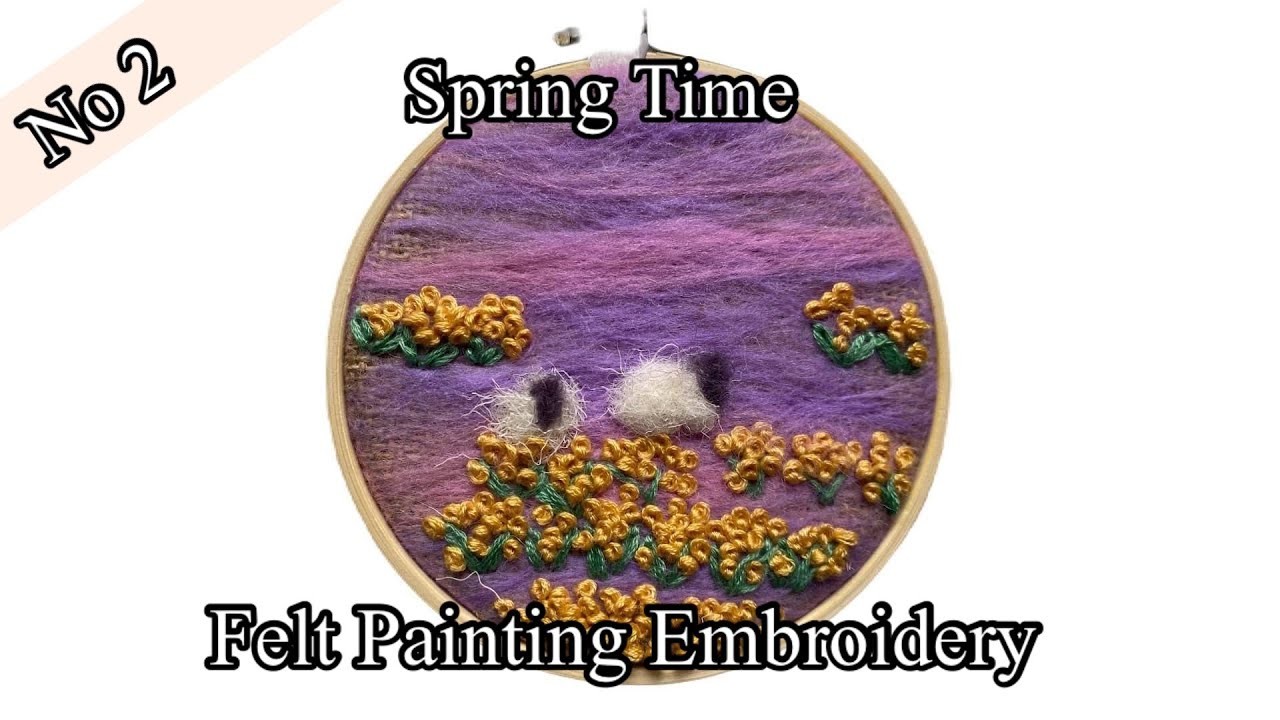 (2)Bringing Spring to Life: Felt Painting and Embroidery sheep in a flower field