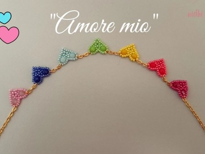 Amore Mio, Love Necklace.Seed bead & Crystal Jewelry\Collar\Tutorial diy