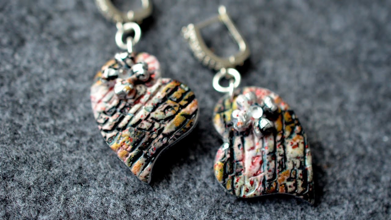 Antique style heart earrings New polymer clay tutorial. DIY Jewelry