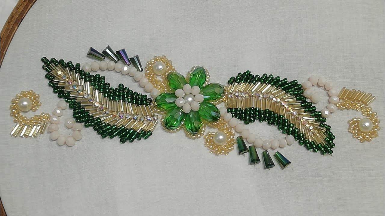 Beaded hand embroidery;beads work motif for dress, easy embroidery tutorial#handembroidery