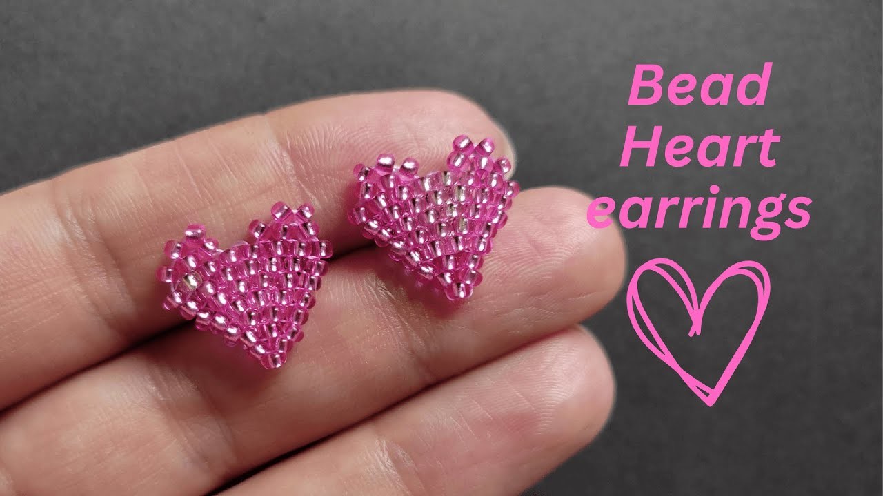 Beaded heart earrings tutorial, Brick stitch heart stud earrings tutorial