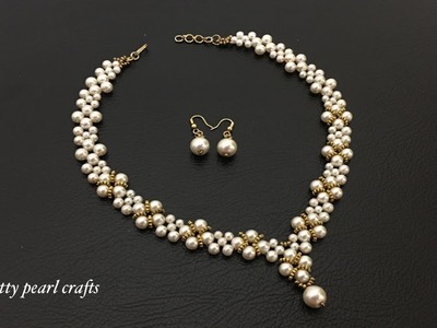 Beaded pearl necklace with spacers tutorial. Pearl pendant necklace ,earrings making.Beaded jewelry.