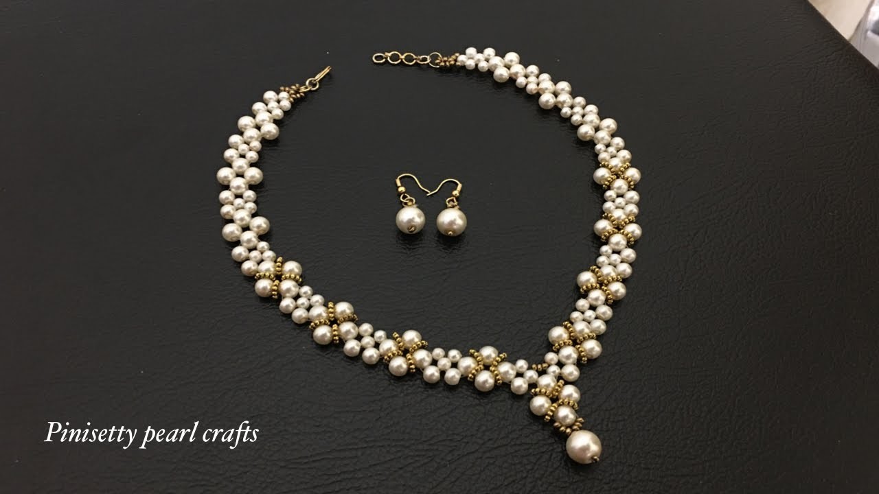 Beaded pearl necklace with spacers tutorial. Pearl pendant necklace ,earrings making.Beaded jewelry.