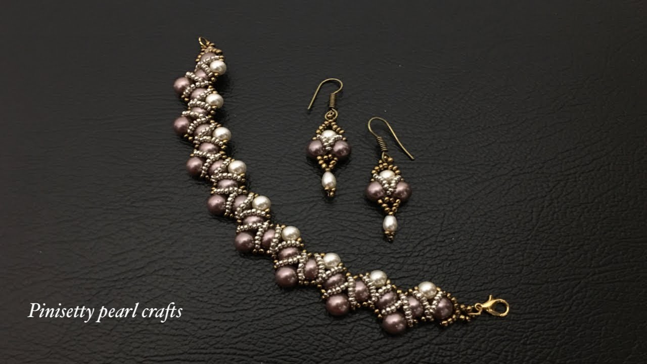 Beautiful beaded bracelet tutorial.Pearl with seed beads bracelet,earrings making.Beaded jewelry.