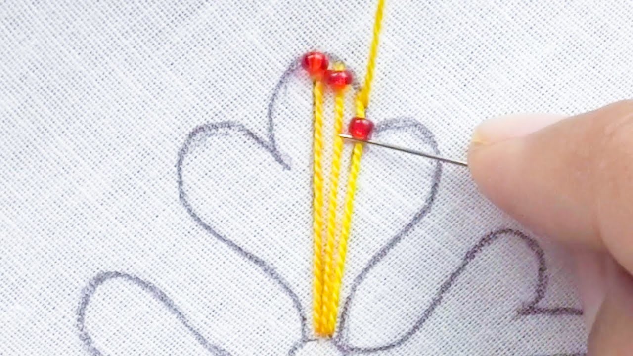Beautiful Flower Hand Embroidery With Beads Design For Dresses, Easy Hand Embroidery Tutorial