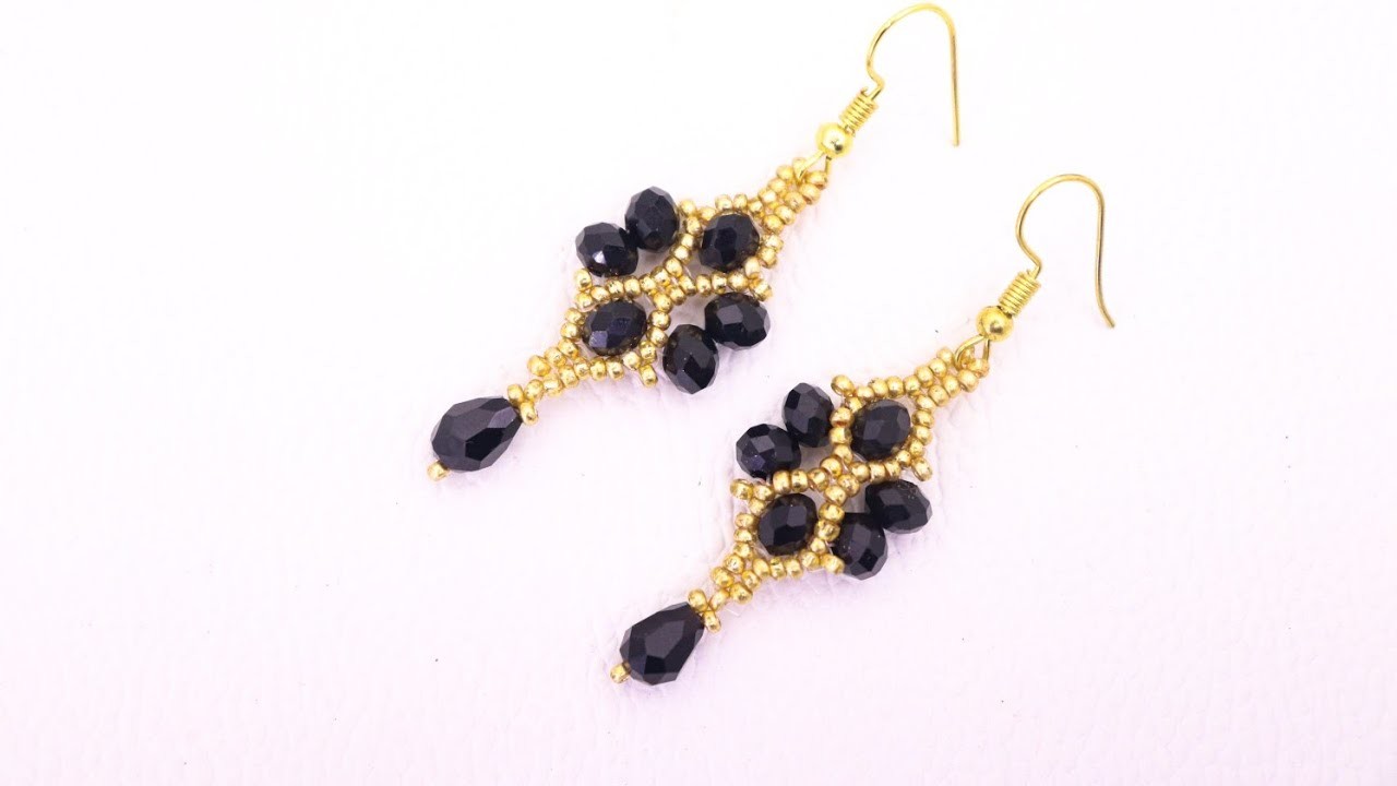 Black Beauty.How To Make Earrings.Beads Jewelry Making.Herringbone Stitch.Easy and Quick Craft