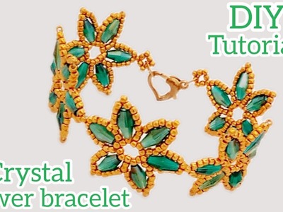 Crystal flower bracelet.Simple and elegant bracelet.Easy jewelry making at home.Diy Beading