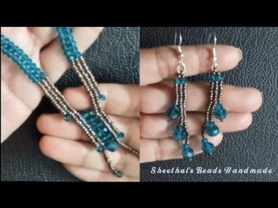 Crystal Seed Bead Trendy Necklace & Earrings || Square Stitch Method || Sheethal's Beads Handmade
