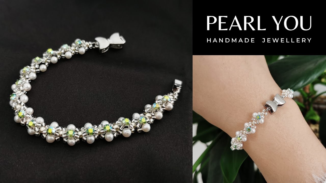 DIY a Pearl Bracelet with Green Crystals at home! Handmade Pearl Accessories by PEARL YOU.