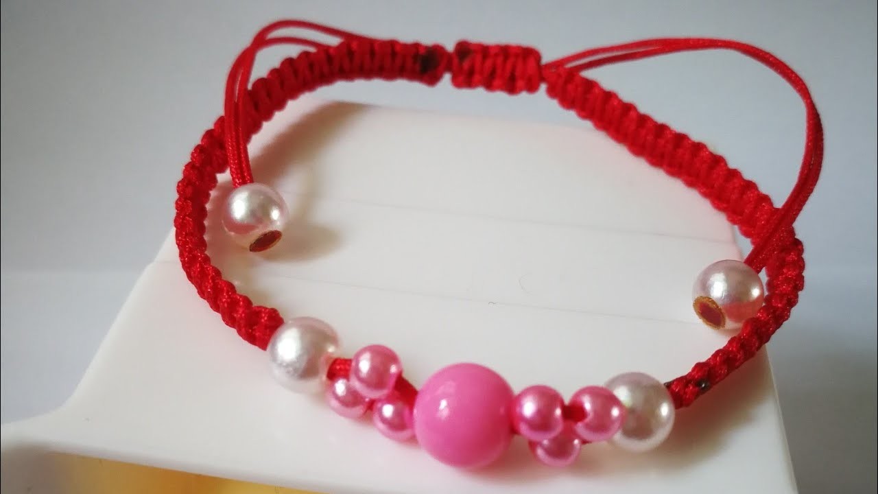 Easy way to make a bracelet.nylon thread and beads.