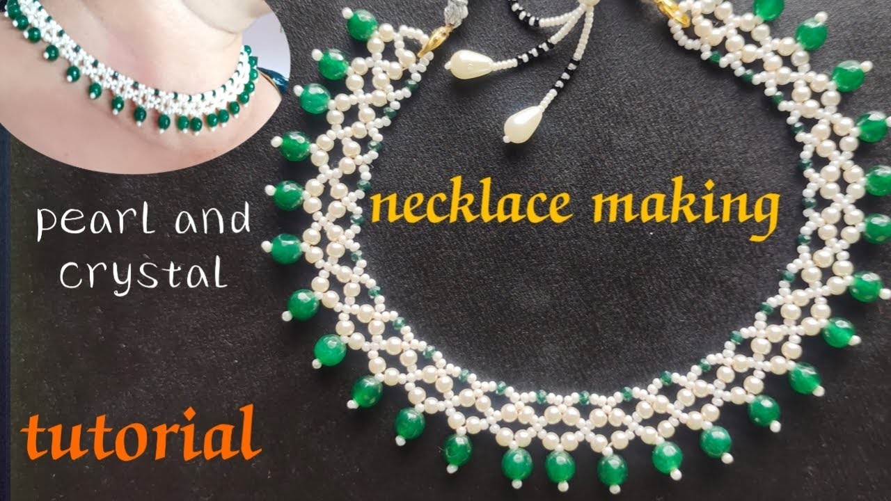 Necklace making||pearl necklace tutorial||crystal necklace making