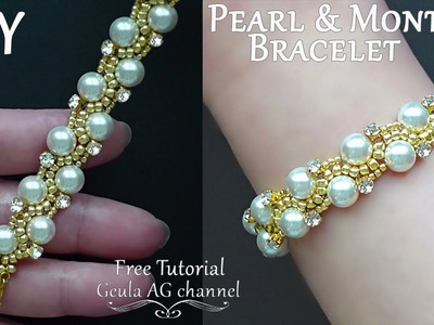 Pearl & Montees Bracelet DIY Beaded Bracelet Pearl Crystal Beads Jewelry Making Tutorial