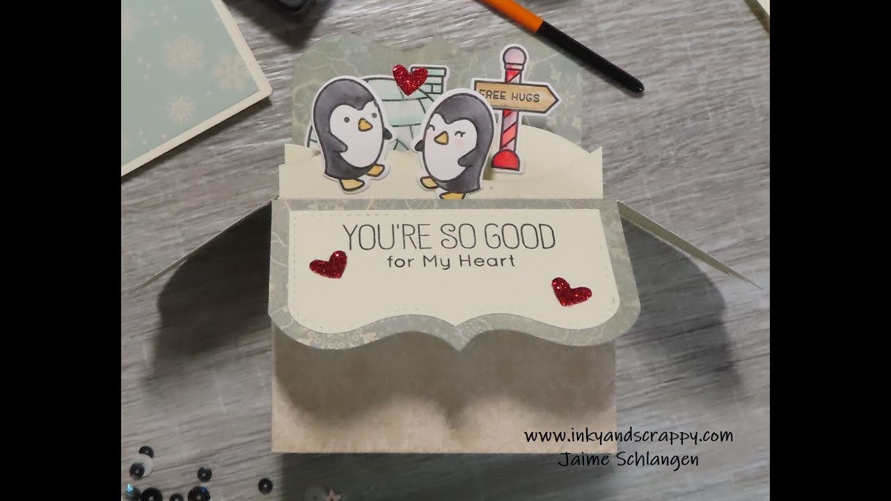 Penguin Party Pop-Up Box Card- Brewing Up Creativity with Jaime- Real Time Class Instruction