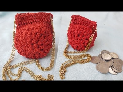 Popcorn stitch  crochet coin purse for beginners.how to make a crochet coins small n easy purse