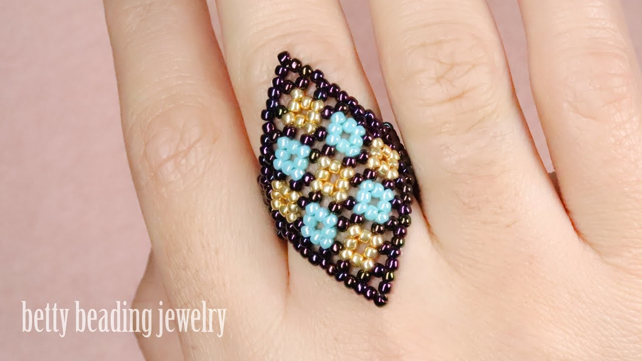 Rhombus model ring with seedbeads elegant and easy