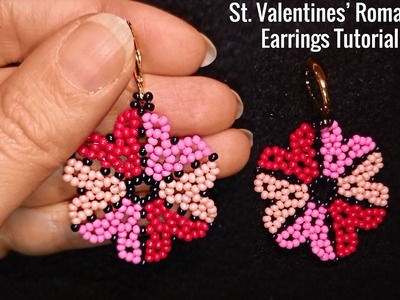 Romantic Flowers Earrings with Heart shaped Petals - St. Valentine`s Day Beading Tutorial