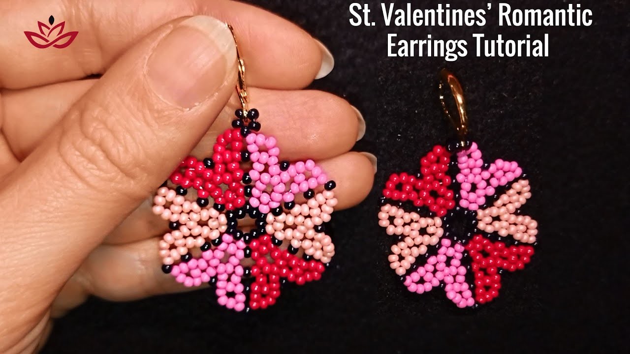 Romantic Flowers Earrings with Heart shaped Petals - St. Valentine`s Day Beading Tutorial