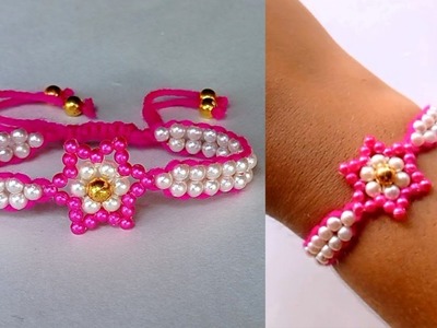Star Shape Bracelet || Beautiful bracelet making with beads || Beaded bracelet making with wool