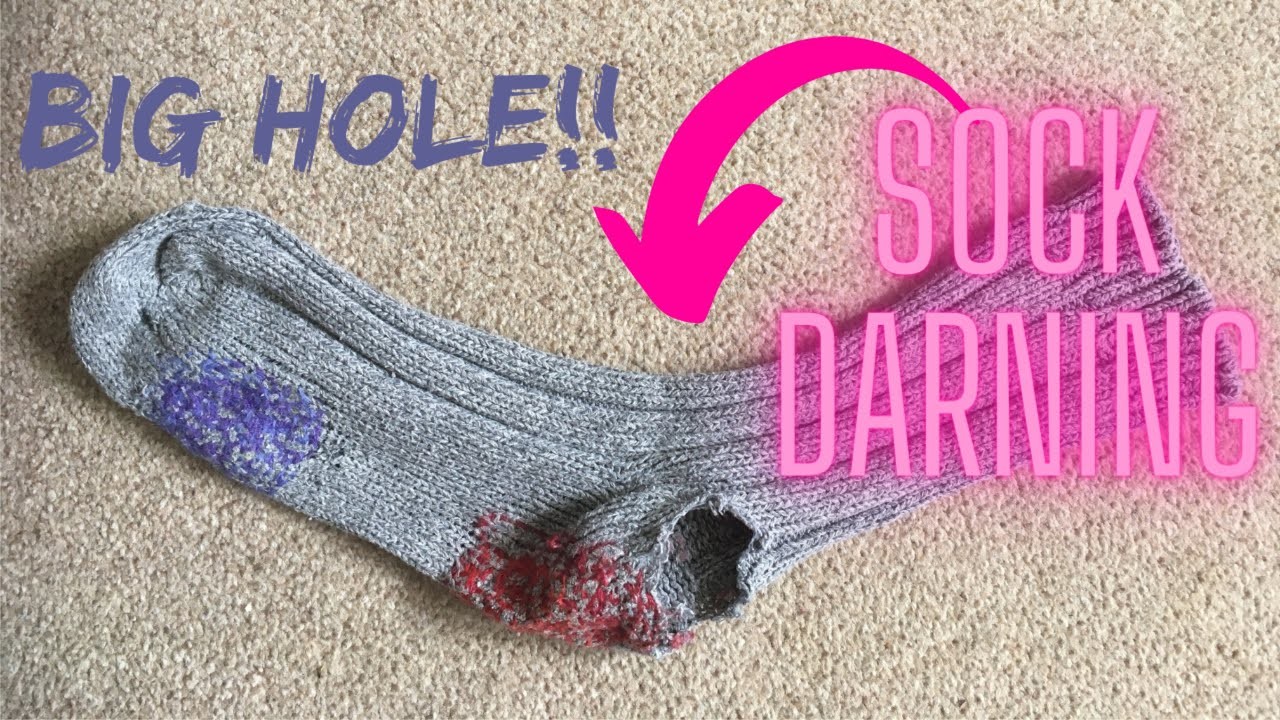 BIG HOLE!! SOCK DARNING Visible Mending - The Knitting Man waffles on - January 2023