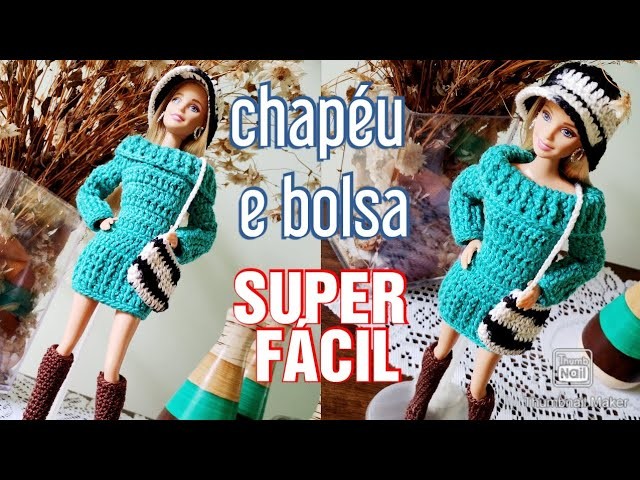 Chapéu e bolsa de crochê Barbie. Sombrero y bolso a crochet munecas. Crochet hat and bag for dolls