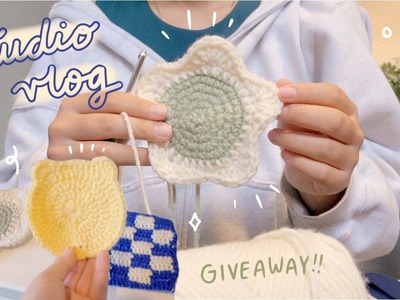 Cozy Studio Vlog ✨ Crochet Coaster Giveaway!! Cafe hopping, Michaels Shopping, Productive Vlog ☁️