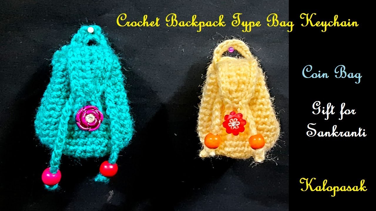 Crochet Coin Bag Keychain 18 - Backpack Type (Eng sub) | Sankranti Gift Item | Crochet Bag Type 37
