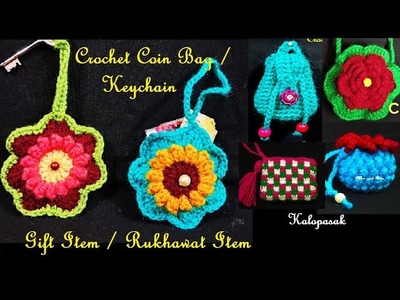 Crochet Coin Bag Keychain 19 - Flower Shaped (Eng sub) | Sankranti Gift Item | Crochet Bag Type 38