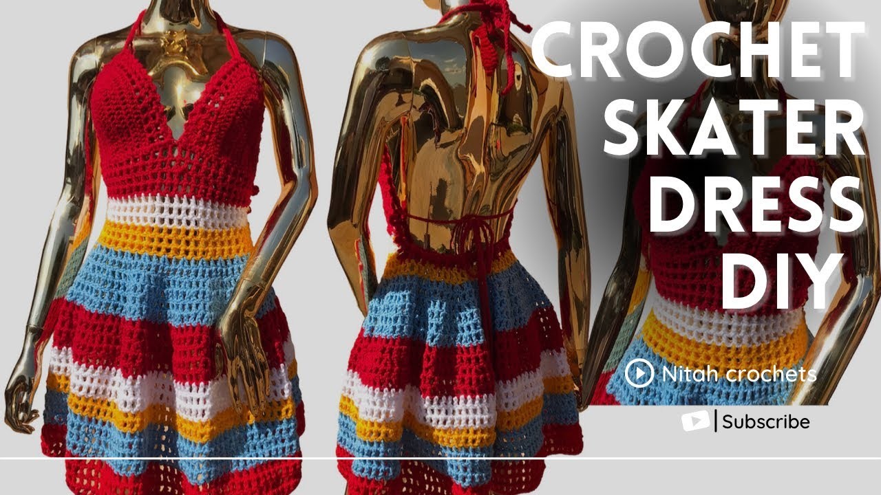 Crochet dress (skater round dress diy) Crochet mesh stitch