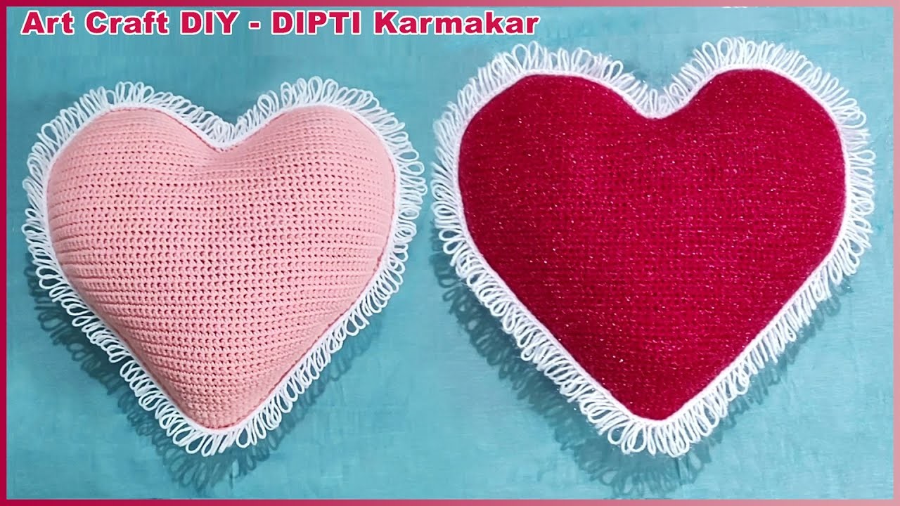 Crochet Heart Pillow. Crochet Heart Cushion. Valentine's Day Idea (Hindi)