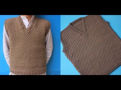 Crochet Men's Sweater Alpine Stitch.Easy Crochet V-Neck Vest Sweater for Gents(PART-2)