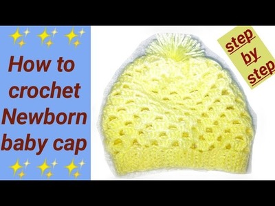 Crochet Newborn Cap #howtocrochet #crochettutorial #beautiful #baby #doublecrochet #crochetpattern
